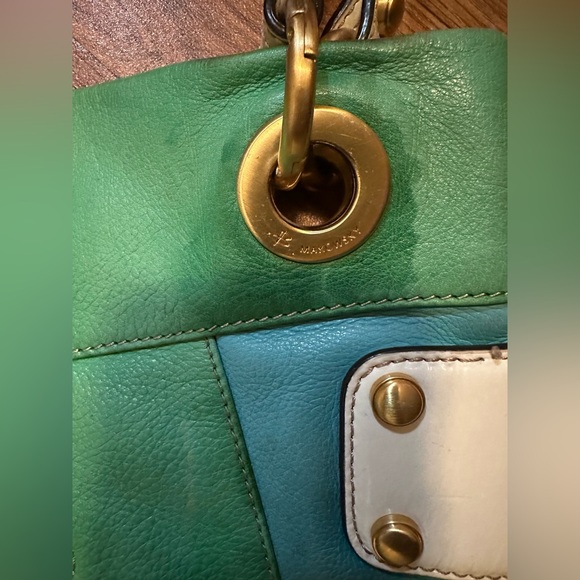 Vintage B. Makowsky Genuine Leather Color block Shoulder Bag Handbag Tote Bag - Picture 5 of 8